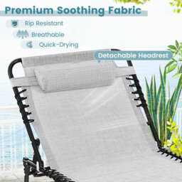 Gainoom Outdoor Oversize Folding Grey Chaise Lounge Portable Patio Garden Sun Lounger - thumbnail 6