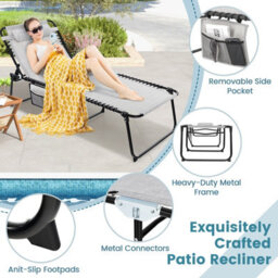 Gainoom Outdoor Oversize Folding Grey Chaise Lounge Portable Patio Garden Sun Lounger - thumbnail 7