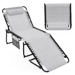 Gainoom Outdoor Oversize Folding Grey Chaise Lounge Portable Patio Garden Sun Lounger - thumbnail 8