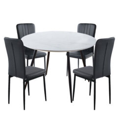 Hallowood Furniture Cullompton Large Round Dining Table 120Cm, White Marble Effect Top, With 4 Black Faux Leather High Back Chairs - thumbnail 8