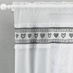 "Tyrone Textiles Lucy Embroidered Heart Kitchen Window Set Curtain Pair With Frill Edging And Matching Tie Backs (Black,54""(137Cm))" - thumbnail 2