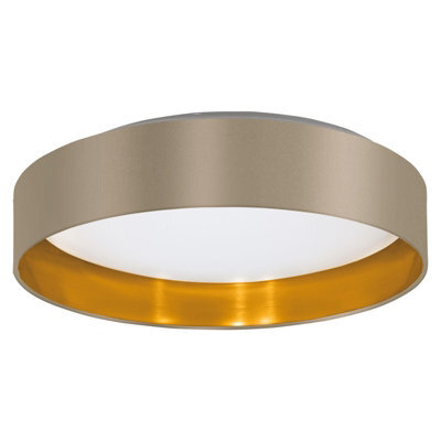 Elegant Flush Ceiling Light With Taupe Gold Fabric Shade And Led Bulb - image 1