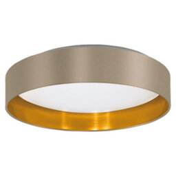 Elegant Flush Ceiling Light With Taupe Gold Fabric Shade And Led Bulb