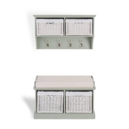 Statement Furniture Tetbury 2 White Wicker Basket And Cream Cushion Hallway Set - Sage Green - thumbnail 4