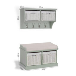 Statement Furniture Tetbury 2 White Wicker Basket And Cream Cushion Hallway Set - Sage Green - thumbnail 5
