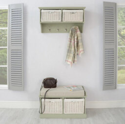 Statement Furniture Tetbury 2 White Wicker Basket And Cream Cushion Hallway Set - Sage Green - thumbnail 1