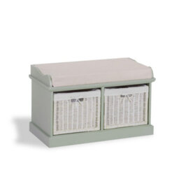 Statement Furniture Tetbury 2 White Wicker Basket And Cream Cushion Hallway Set - Sage Green - thumbnail 6