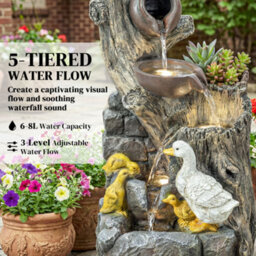 Outsunny 5-Tier Outdoor Waterfall Fountain, Water Feature With Led Lights - thumbnail 4