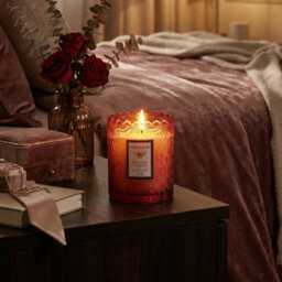 Darphe Red Embossing Glass Cup Soy Wax Oud Rose Scented Candle, 7Cm (Dia.) X 9Cm (H)
