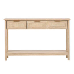 Living And Home Rustic Wood Console Table With 3 Rattan Drawer - thumbnail 2