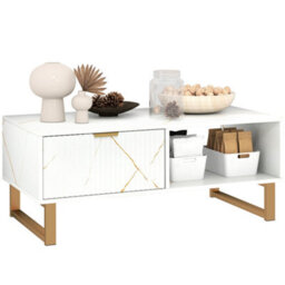 Wyld Haus Lima White Marble-Effect Coffee Table With Gold Accents And 2 Storage Drawers, L100 X D50 X H40 Cm - thumbnail 2