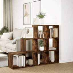 Berkfield Durable Room Divider Bookcase 3-Tier Smoked Oak 137.5X29X103.5 Cm Engineered Wood - thumbnail 4