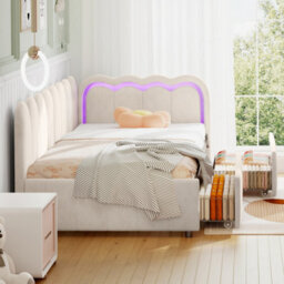 Matteo 3Ft Single Velvet Daybed With Storage Drawers And Smart Rgb Led Lighting - Beige - thumbnail 5