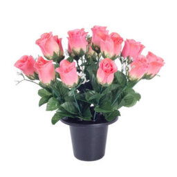 Homescapes Artificial Grave Flowers Set Of 3 Red, Pink & White Handcrafted Rose & Gypsophila Flowers In Grave Vases, 30 X 25 Cm - thumbnail 3