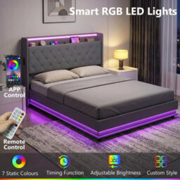 4Ft6 Double  Bed Frame With Rgb Led Lights, Platform Bed Frame, Dark Grey - thumbnail 6