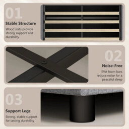4Ft6 Double  Bed Frame With Rgb Led Lights, Platform Bed Frame, Dark Grey - thumbnail 2