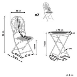 Beliani Provence Garden Bistro Set - Foldable Light Green Iron, 2-Seater - thumbnail 4