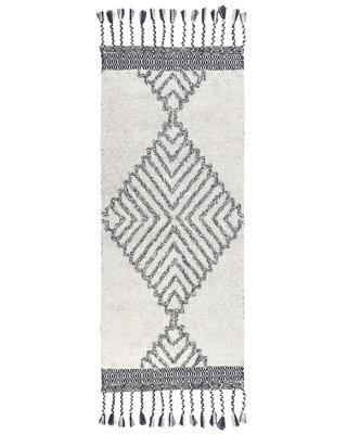Beliani Handwoven Cotton Rug 80 X 150 Cm Black And White Tassels - Low Pile Rectangular - image 1