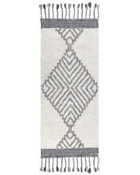 Beliani Handwoven Cotton Rug 80 X 150 Cm Black And White Tassels - Low Pile Rectangular - thumbnail 1