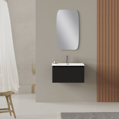 Banyetti Linea Matt Black Ribbed Wall Hung Vanity Unit 600mm X 460mm - image 1