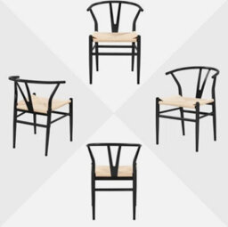Living Room Dining Chairs Weave Armchair Y Shaped Backrest Modern Chair Black - thumbnail 3