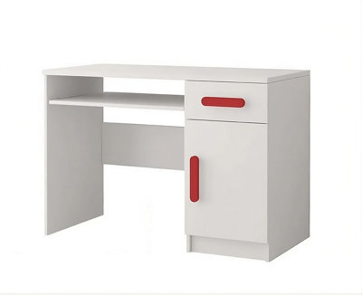 Arte Bold White Computer Desk H760mm W1100mm D500mm - Red Handles For Dynamic Study Areas - image 1
