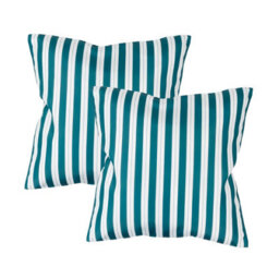 Gardenwize Pair Of Teal Stripe Outdoor Scatter Cushions 45 X 45Cm - thumbnail 1