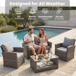 Evre 4 Seater Cedar Brown Rattan Garden Furniture Sofa Armchair Set - Roma With Coffee Table - thumbnail 9