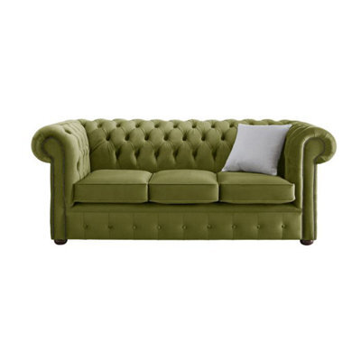 Chesterfield 3 Seater Malta Grass Green Real Velvet Fabric Sofa In Classic Style - image 1