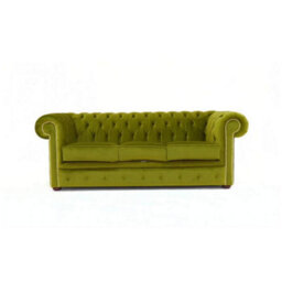 Chesterfield 3 Seater Malta Grass Green Real Velvet Fabric Sofa In Classic Style - thumbnail 3