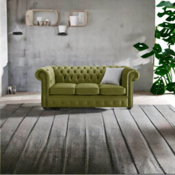 Chesterfield 3 Seater Malta Grass Green Real Velvet Fabric Sofa In Classic Style - thumbnail 4
