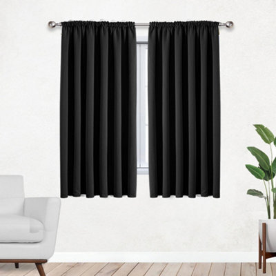 Bedlooms Black Thermal Insulated Blackout Pencil Pleat Short Window Curtain (Pair) 46 X 54 Inches With Tie Backs Two - image 1