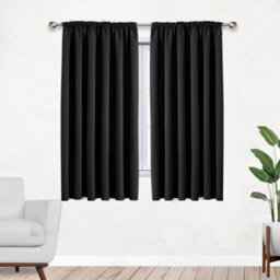 Bedlooms Black Thermal Insulated Blackout Pencil Pleat Short Window Curtain (Pair) 46 X 54 Inches With Tie Backs Two - thumbnail 1