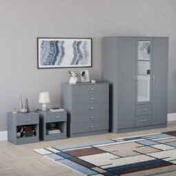 Lassic Vida Designs Riano 4 Piece Bedroom Set (1 Drawer Bedside Chest, 5 Drawer Chest, 3 Door 2 Drawer Mirrored Wardrobe), Grey - thumbnail 6