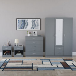 Lassic Vida Designs Riano 4 Piece Bedroom Set (1 Drawer Bedside Chest, 5 Drawer Chest, 3 Door 2 Drawer Mirrored Wardrobe), Grey - thumbnail 7