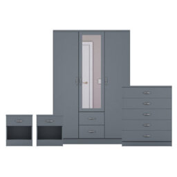 Lassic Vida Designs Riano 4 Piece Bedroom Set (1 Drawer Bedside Chest, 5 Drawer Chest, 3 Door 2 Drawer Mirrored Wardrobe), Grey - thumbnail 8