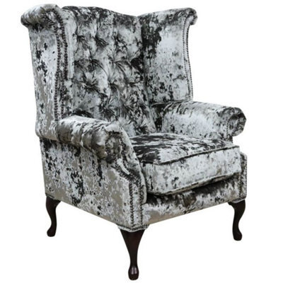 Chesterfield High Back Wing Chair Lustro Minstral Velvet In Queen Anne Style - image 1