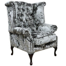 Chesterfield High Back Wing Chair Lustro Minstral Velvet In Queen Anne Style - thumbnail 1