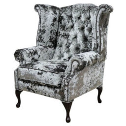 Chesterfield High Back Wing Chair Lustro Minstral Velvet In Queen Anne Style - thumbnail 2
