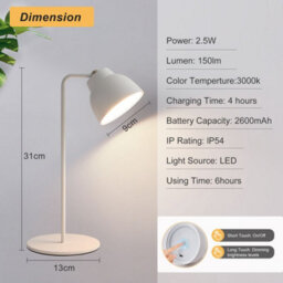 Harper Living 4 In 1 Rechargeable Table Lamp, Led  Desk Lamp With Touch Control,multifunctional Dimmable Bedside Wall Light-White - thumbnail 7