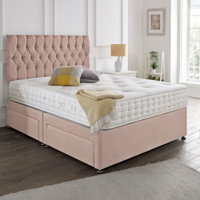 Dining Tables Beirut Matching Headboard Divan Set, 2 Drawer On Same Side With Sprung 1500 Comfort Mattress- Plush Pink Pale - King - image 1