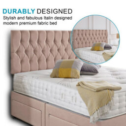 Dining Tables Beirut Matching Headboard Divan Set, 2 Drawer On Same Side With Sprung 1500 Comfort Mattress- Plush Pink Pale - King - thumbnail 3