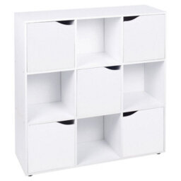 Urbn-Living Urbnliving Height 90.5Cm 9 Cube White Wooden Bookcase With Doors Stylish Display Shelves Storage Unit