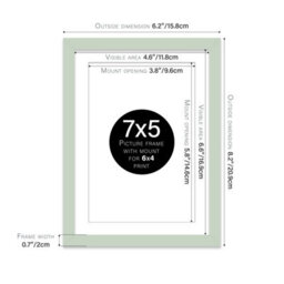 "7X5"" Mint Green Frame With Mount For 6X4"" Pictures 20mm Slim Edge Portrait And Landscape Display With Wall Hooks And Kickstand" - thumbnail 2
