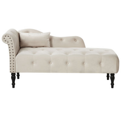 Beliani Left-Hand Chaise Longue Ivry Velvet Light Beige - image 1