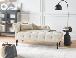 Beliani Left-Hand Chaise Longue Ivry Velvet Light Beige - thumbnail 2