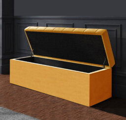 90Cm Sd Ottoman Storage Box, Mustard Gold Velvet Upholstered Chesterfield Storage Ottoman Box - thumbnail 2