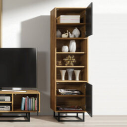 Harmony Loft Display Cabinet 175Cm Industrial Dark Oak & Black Matt Doors - Creative Furniture - thumbnail 8