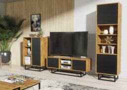 Harmony Loft Display Cabinet 175Cm Industrial Dark Oak & Black Matt Doors - Creative Furniture - thumbnail 9