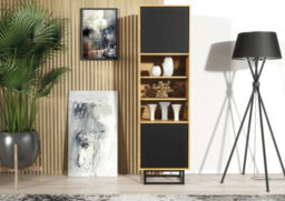 Harmony Loft Display Cabinet 175Cm Industrial Dark Oak & Black Matt Doors - Creative Furniture - thumbnail 2